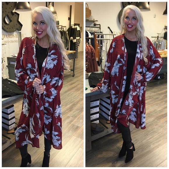 ❤️LAST 1! Long Line Kimono in Wine -Floral Print - Picture 3 of 5